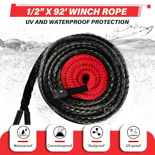 TYT Synthetic Winch Rope Kit - 1/2" x 92' with 32000 lbs Strength, Protective Sleeve, Heavy Duty Hook and Safety Pull Strap for Off-Road 4x4 Vehicles, Trucks (Black) - Image 2