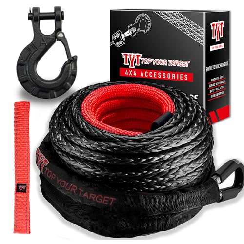 TYT Synthetic Winch Rope Kit - 1/2" x 92' with 32000 lbs Strength, Protective Sleeve, Heavy Duty Hook and Safety Pull Strap for Off-Road 4x4 Vehicles, Trucks (Black) - Image 1