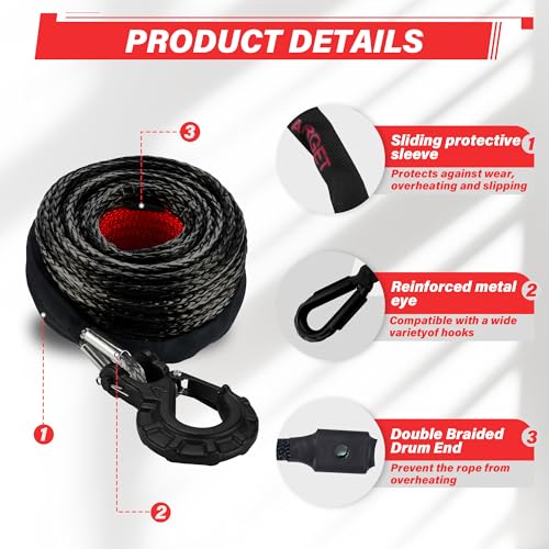 TYT Synthetic Winch Rope Kit - 1/2" x 92' with 32000 lbs Strength, Protective Sleeve, Heavy Duty Hook and Safety Pull Strap for Off-Road 4x4 Vehicles, Trucks (Black) - Image 4