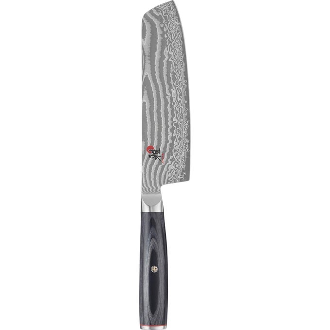 KAIZEN II JAPANESE 65INCH NAKIRI KNIFE VEGATABLE KNIFE BLACK PAKKAWOOD HANDLE 48LAYER FLOWER DAMASCUS PATTERN HANDRAFTED IN SEKI JAPAN
