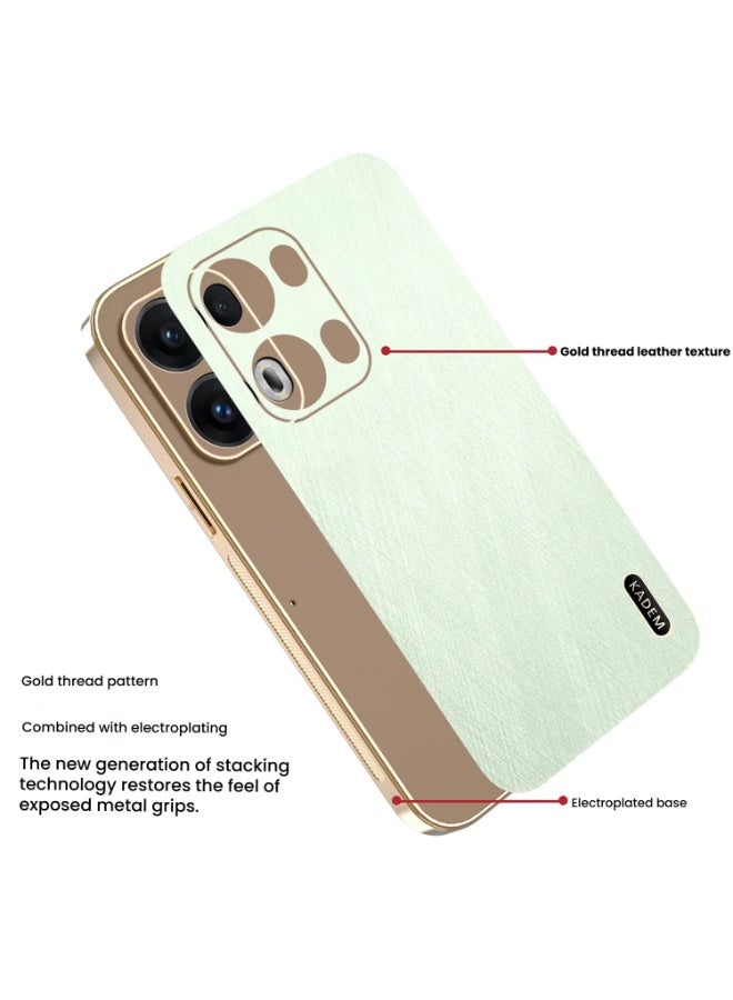 Plated Vegan Leather Phone Case for OPPO Reno14 or 14 Pro Gold Thread Pattern Electroplated Edges Thin-Light Design with Shockproof Scratch-Resistant Protection - Image 3