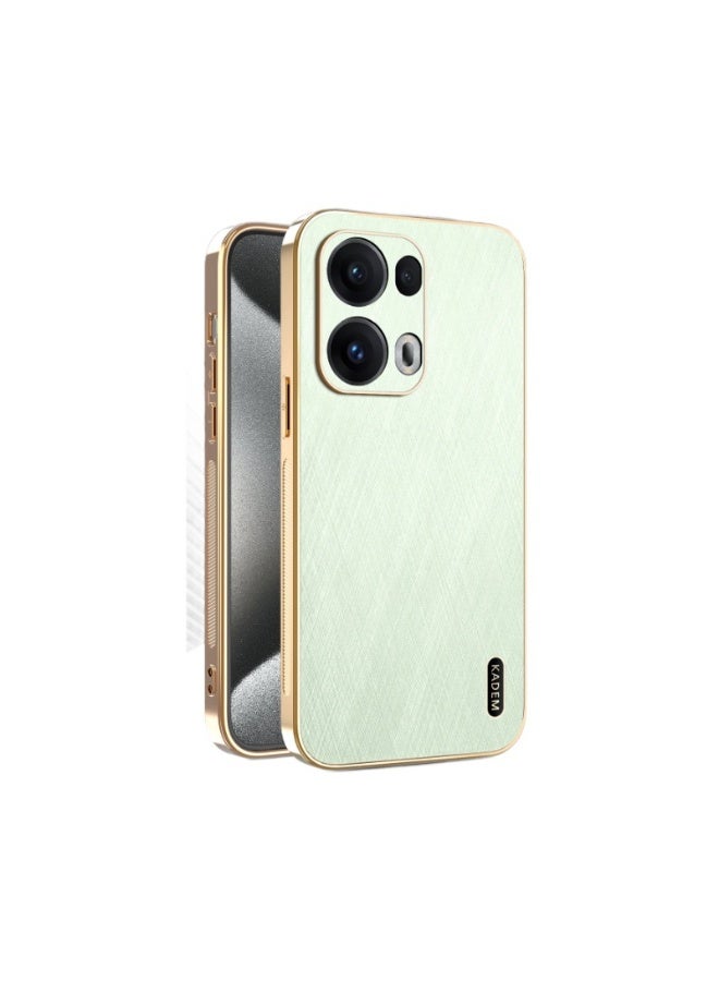 Plated Vegan Leather Phone Case for OPPO Reno14 or 14 Pro Gold Thread Pattern Electroplated Edges Thin-Light Design with Shockproof Scratch-Resistant Protection - Image 4