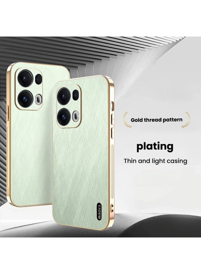 Plated Vegan Leather Phone Case for OPPO Reno14 or 14 Pro Gold Thread Pattern Electroplated Edges Thin-Light Design with Shockproof Scratch-Resistant Protection - Image 1