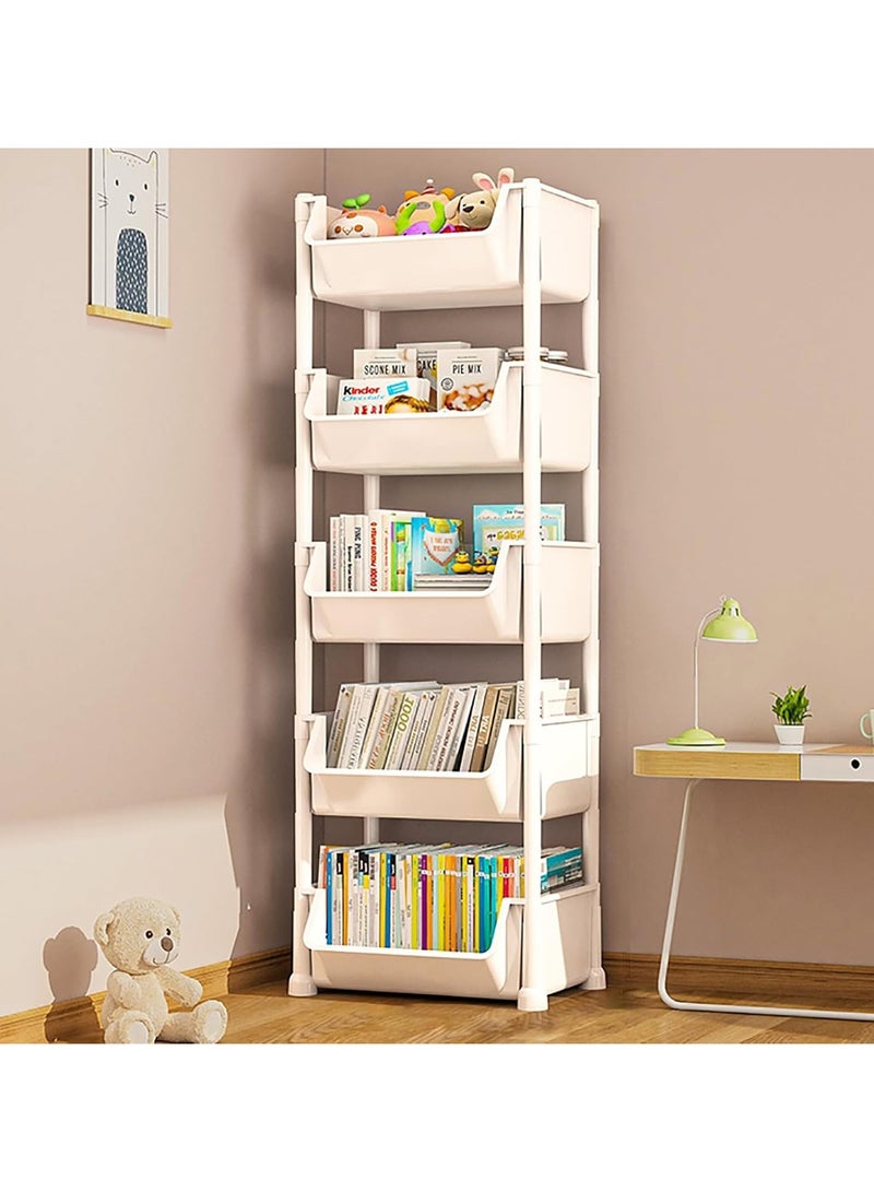 آسي بلاي رف تخزين متحرك متعدد الاستخدامات مكون من 5 طبقات مع غطاء، بأسلوب حديث وبسيط، رف كتب قابل للإزالة، مصنوع من مواد متينة، سهل التركيب ويوفر تخزينًا مريحًا للمطبخ والحمام وغرفة الغسيل. - Image 1