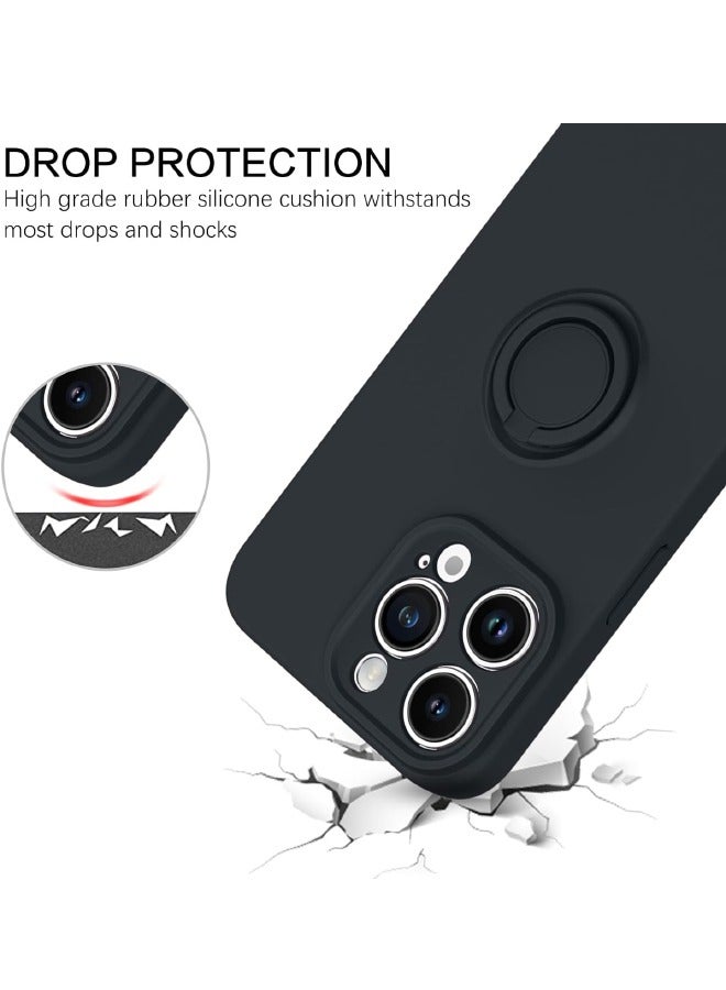 iPhone 15 Pro Max Case, Slim Soft Silicone Rotatable Ring Holder, Support Magnetic Car Mount, Anti-Scratch Non-Slip and Shockproof Protective Cover for iPhone 15 Pro Max 6.7 inch, Black - Image 3
