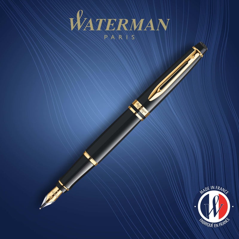 Waterman Expert Fountain Pen Gloss Black with 23k Gold Trim Fine Nib Gift Box - Image 2
