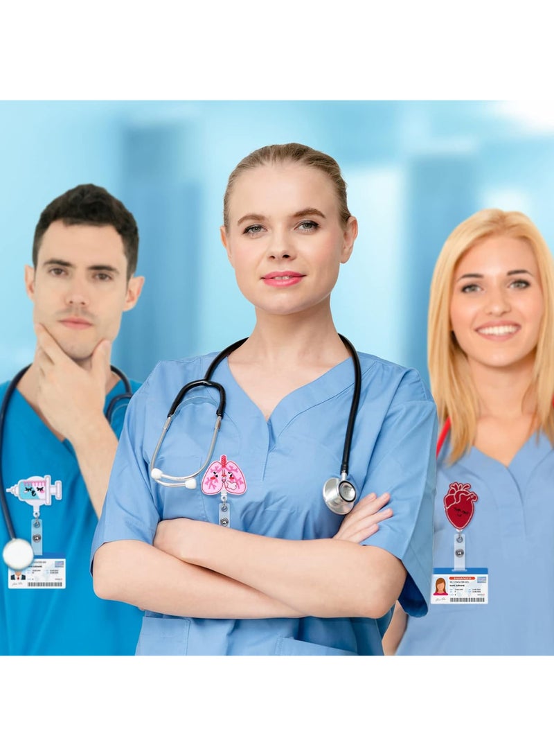 طقم 8 شارات عيد الحب، بكابل قابل للسحب مع مشبك تمساح، حامل شارة هوية من اللباد لطيف لعيد الميلاد، مناسب للممرضين والأطباء والطلاب كهدايا (نمط لطيف) - Image 4