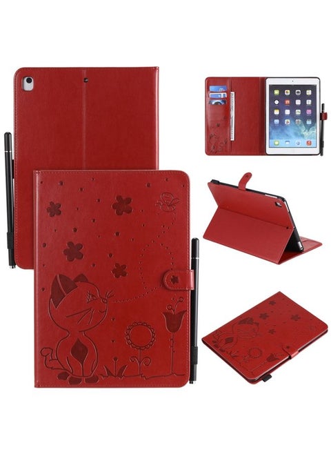 Case Cover For iPad Air 2 / Air / 9.7 2018 & 2017 Cat Bee Embossing Pattern Horizontal Flip Leather Case with Holder & Card Slots & Wallet & Pen Slot & Wake-up / Sleep Function Red