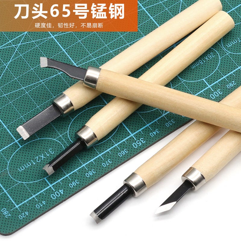 QST EXPRESS Handmade woodworking carving knife student art rubber stamp carving knife 12pc pine manganese steel wood carving suit - Image 4
