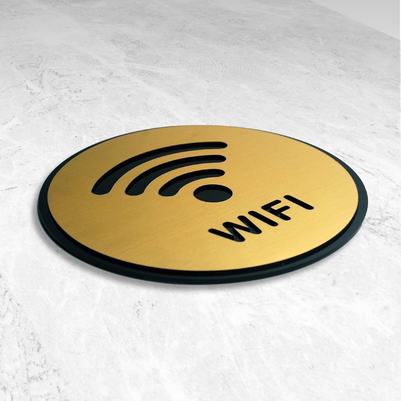 Vertical Root Inc ® Premium Brush Finish Golden Acrylic Free WiFi Sign Easy to Mount 3M Double Side Tape 5.8 Inch Signage Self-Adhesive Business Stores Cafe Shop Hospital School Office Hotel - Image 2