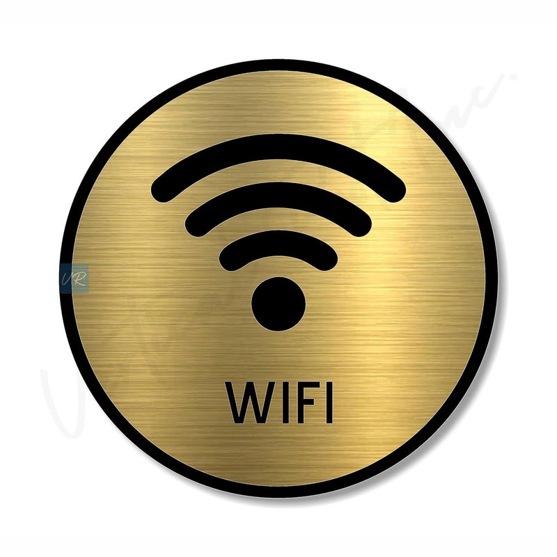 Vertical Root Inc ® Premium Brush Finish Golden Acrylic Free WiFi Sign Easy to Mount 3M Double Side Tape 5.8 Inch Signage Self-Adhesive Business Stores Cafe Shop Hospital School Office Hotel - Image 1