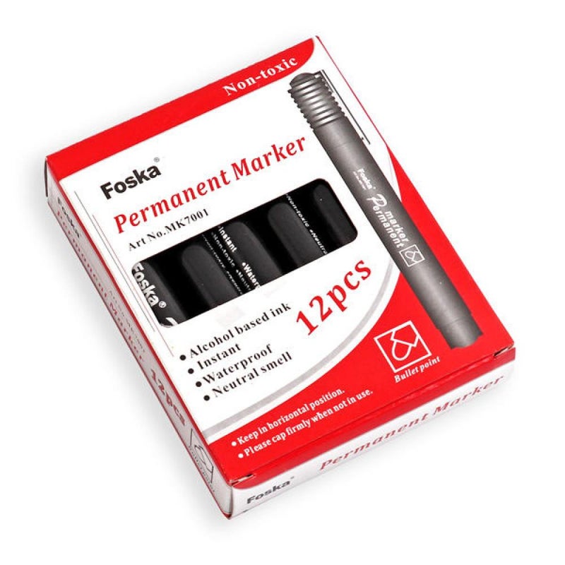 FOSKA Black Chisel Tip  Permanent Marker Pens 2mm - 12 Pack - Image 5
