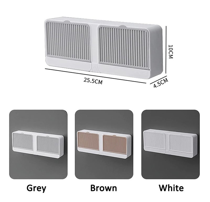 Cyrox Wall Mounted Soap Case Double Grid Soap Draining Rack Plastic Soap Dish Holder Tray with Lid for Bathroom and Kitchen (1Pcs) - Image 3