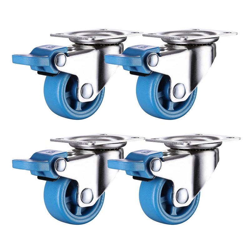 Brake 1 5in Swivel Plate Castors 4pcs Nylon Silent Wheels 90kg Capacity For Furniture - Image 1
