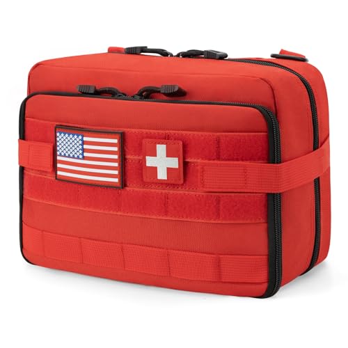 Jueachy First Aid Pouch Molle Tactical Medical Pouch IFAK Pouch EMT Large Capacity Include Flag Cross Patch Red - Image 1