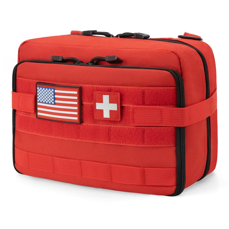 Jueachy First Aid Pouch Molle Tactical Medical Pouch IFAK Pouch EMT Large Capacity Include Flag Cross Patch Red - Image 2