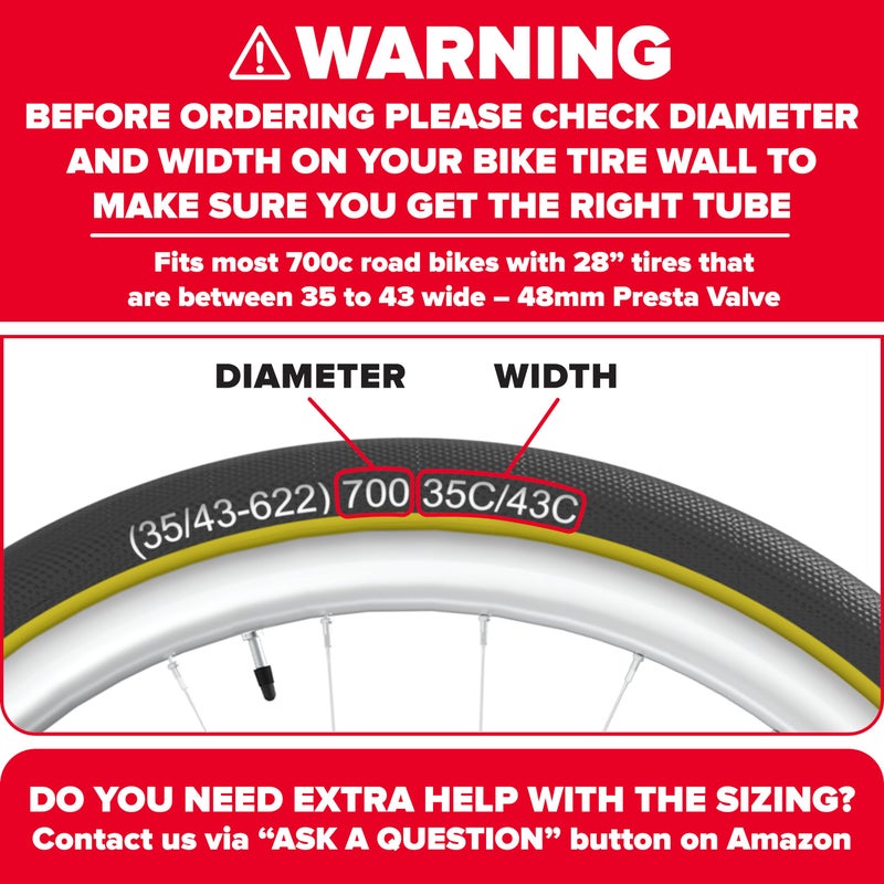 Ultraverse Bike Inner Tube for 700x35-43c, 28 inch Bicycle Wheel Sizes with 48mm Presta Valve - Butyl Rubber Tubes for Road and Gravel Bikes - 2 Pack with 2 tire levers Included - Image 2
