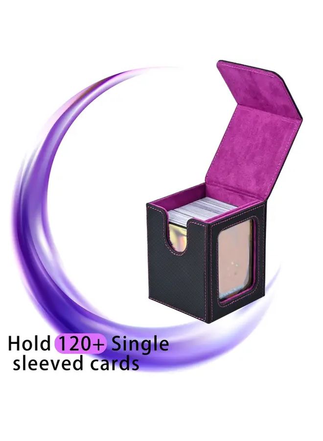 MTG Trading Card Storage Box With Display Window Black Purple Faux Leather Holds Over 120 Single Sets For TCG Game Magic Sports Cards - Image 5