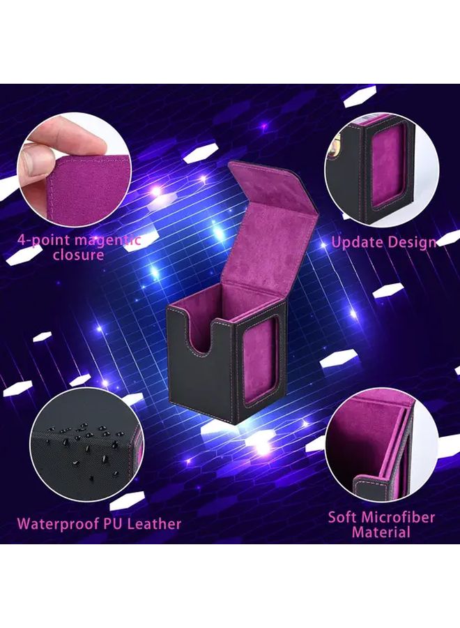 MTG Trading Card Storage Box With Display Window Black Purple Faux Leather Holds Over 120 Single Sets For TCG Game Magic Sports Cards - Image 4