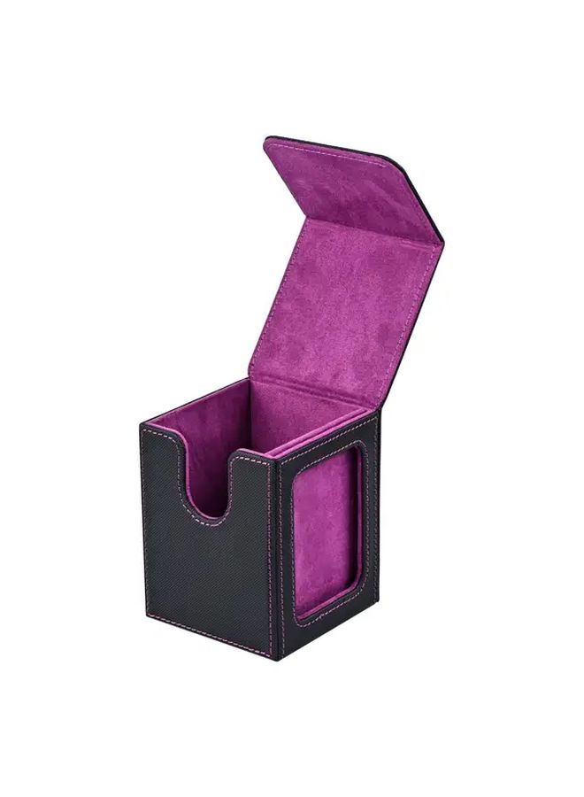 MTG Trading Card Storage Box With Display Window Black Purple Faux Leather Holds Over 120 Single Sets For TCG Game Magic Sports Cards - Image 1