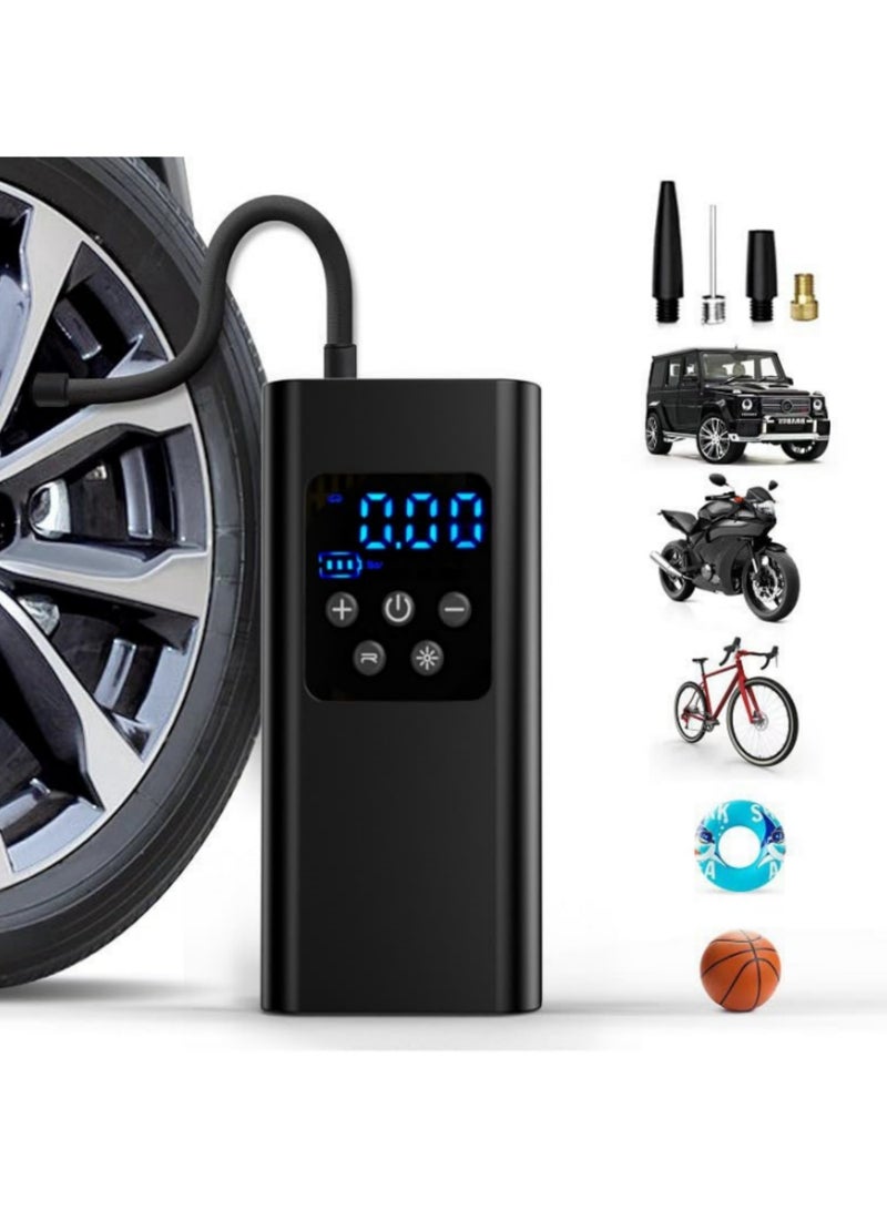 BS Air compressor tire inflator (4 nozzles) | 6000mAh battery | Car tire inflator | Digital tire inflator | Portable wireless bicycle air pump | With dual digital display | 150 PSI car tire inflator with LED indicator | Suitable for cars, motorcycles, bicycles, balls, air mattresses, pool floats, and vacuum bags. - Image 1