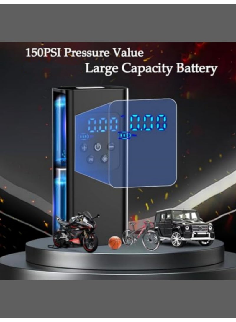 BS Air compressor tire inflator (4 nozzles) | 6000mAh battery | Car tire inflator | Digital tire inflator | Portable wireless bicycle air pump | With dual digital display | 150 PSI car tire inflator with LED indicator | Suitable for cars, motorcycles, bicycles, balls, air mattresses, pool floats, and vacuum bags. - Image 3