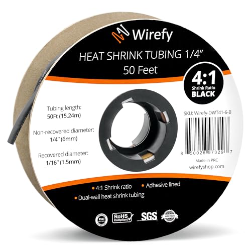 Wirefy 1/4" Heat Shrink Tubing - 4:1 Ratio - Adhesive Lined - Marine Grade Heat Shrink - 50 Feet Roll - Black - Image 1
