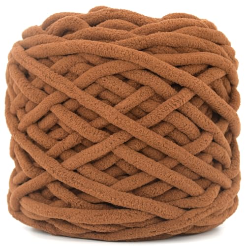 JOYTAG Chunky Velvet Chenille Yarn for Crocheting Velvet Fluffy Plush Thick Bulky Chunky Chenille Velvet Soft Baby Blanket Yarn for Crocheting Hand Knitting 100g(Dark Brown) - Image 1
