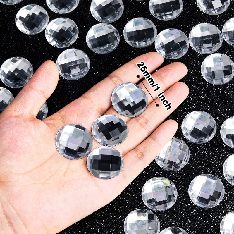 Waydress 72 Pieces 25mm (0.98inch) Flat Back Round Acrylic Rhinestone Large Rhinestone Plastic Circle Gems Ornamental Craft Crystals Bling Sticker for Crafts Costume Making Cosplay Jewels - Image 2