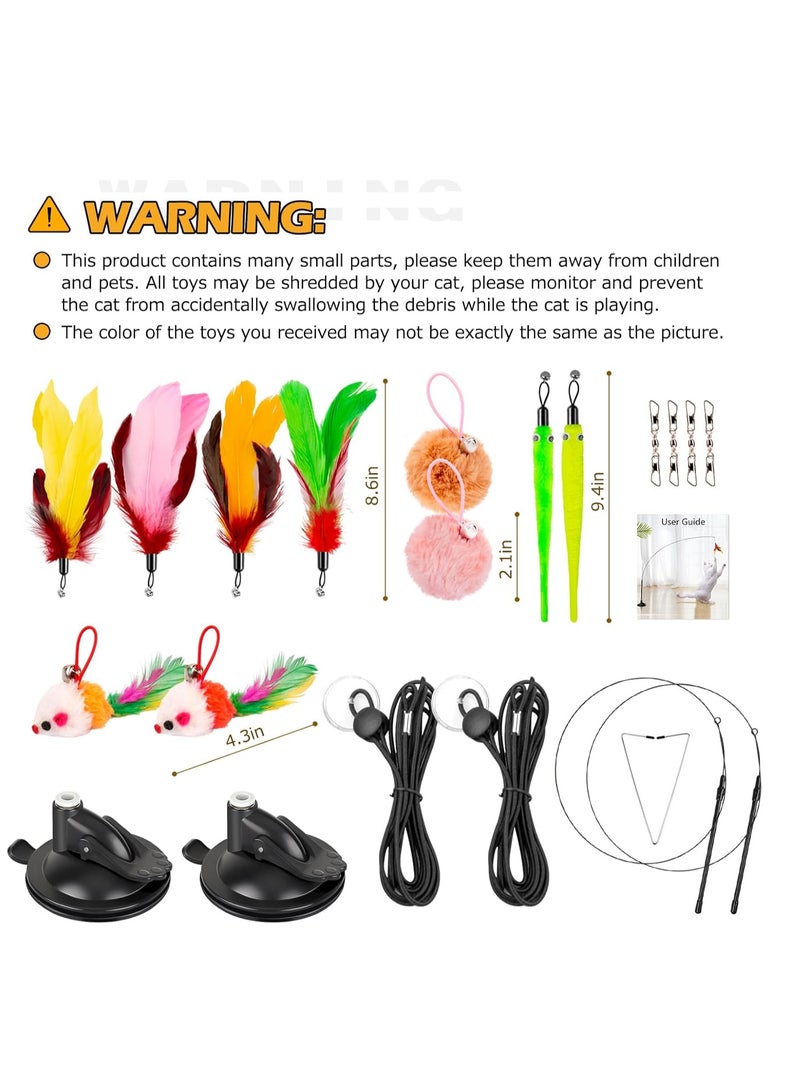 Cats Toys Interactive for Indoor Cats Adult Kitten Toys, with Sticky Super Suction Cup Detachable 10 Pcs Cat Feather Toy 2 Wand Hanging Door Kitten Toys Feather colors assorted