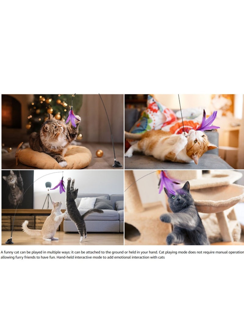 Cats Toys Interactive for Indoor Cats Adult Kitten Toys, with Sticky Super Suction Cup Detachable 10 Pcs Cat Feather Toy 2 Wand Hanging Door Kitten Toys Feather colors assorted