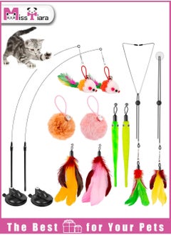 MissTiara Cats Toys Interactive for Indoor Cats Adult Kitten Toys, with Sticky Super Suction Cup Detachable 10 Pcs Cat Feather Toy 2 Wand Hanging Door Kitten Toys Feather colors assorted  - Image 1