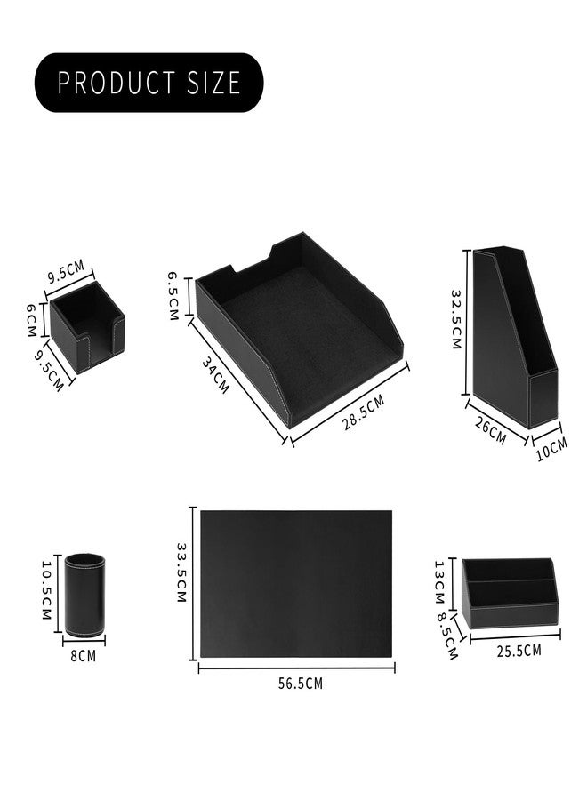 XNONE Office Supplies PU Leather 6-Piece Set Desk Organizer,Include Writing Pad,Letter Tray,file folder Sorter/Magazine Holder,Pen Cup,Note Holder,Business Card Holder,Man/Woman Office Gift,Black - Image 3