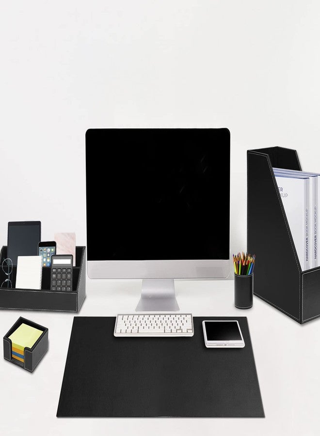 XNONE Office Supplies PU Leather 6-Piece Set Desk Organizer,Include Writing Pad,Letter Tray,file folder Sorter/Magazine Holder,Pen Cup,Note Holder,Business Card Holder,Man/Woman Office Gift,Black - Image 2