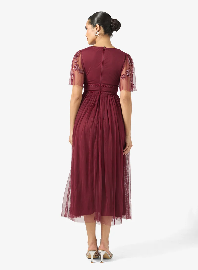 Maya Embellished Mesh Detail Midi Dress