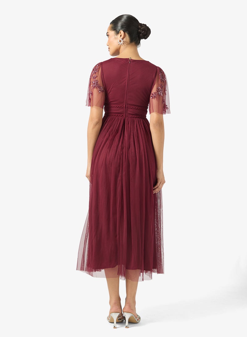 Maya Embellished Mesh Detail Midi Dress - Image 2