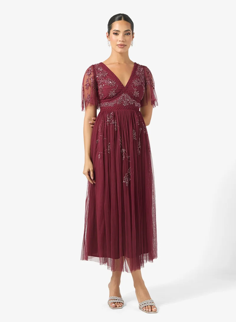 Maya Embellished Mesh Detail Midi Dress