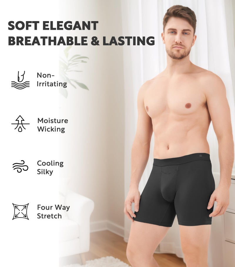 DAVID ARCHY Menâ€™s Boxer Briefs with Covered Waistband & Fly, Breathable Underwear, Moisture-Wicking, 3-Pack(M, Black*3) - Image 5