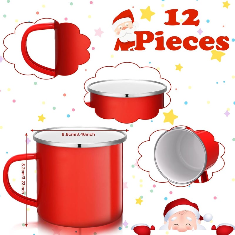 Uiifan12 Pcs Christmas Coffee Mugs Bulk Enamel 12 oz Hot Winter Holiday Galvanized Steel Fall Hot Chocolate Cup Seasonal Christmas Mug Gifts for Women Men Coworker Church Teacher EmployeeRedGreen - Image 2