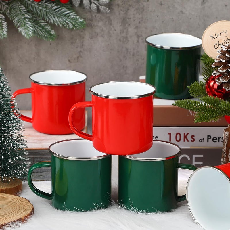 Uiifan12 Pcs Christmas Coffee Mugs Bulk Enamel 12 oz Hot Winter Holiday Galvanized Steel Fall Hot Chocolate Cup Seasonal Christmas Mug Gifts for Women Men Coworker Church Teacher EmployeeRedGreen - Image 3