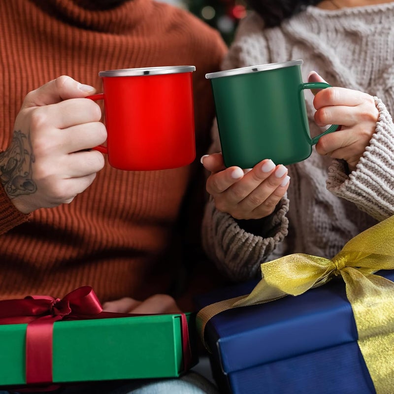 Uiifan12 Pcs Christmas Coffee Mugs Bulk Enamel 12 oz Hot Winter Holiday Galvanized Steel Fall Hot Chocolate Cup Seasonal Christmas Mug Gifts for Women Men Coworker Church Teacher EmployeeRedGreen - Image 4