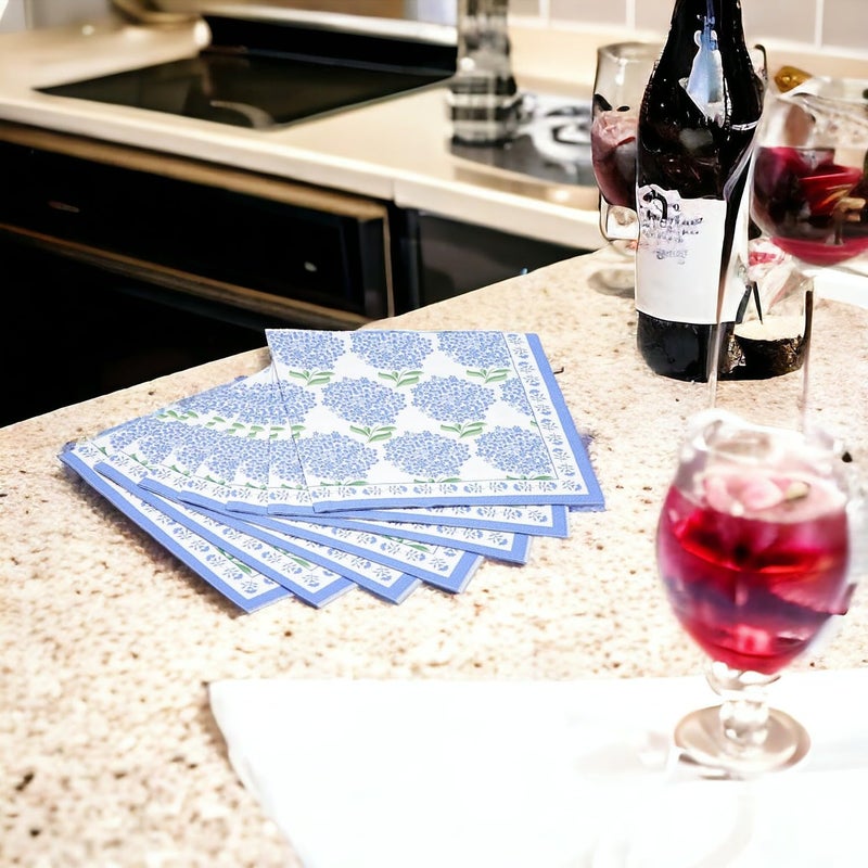 Two's Company Two's Company Hydrangea 3-Ply Paper Napkins - Elegant Floral Design Cocktail Napkin Set  20 Pack - Perfect for Special Occasions and Everyday Use - Image 3