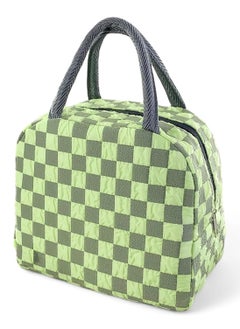 VIO Small Insulated Waterproof Lunch Bag Thermal Reusable Lunch bag For Office Work School College Travel Picnic Small Cooler Tote Bag for Men Women Boys Girls Indoor Outdoor 23 20 14CM Checkered Green  - Image 2