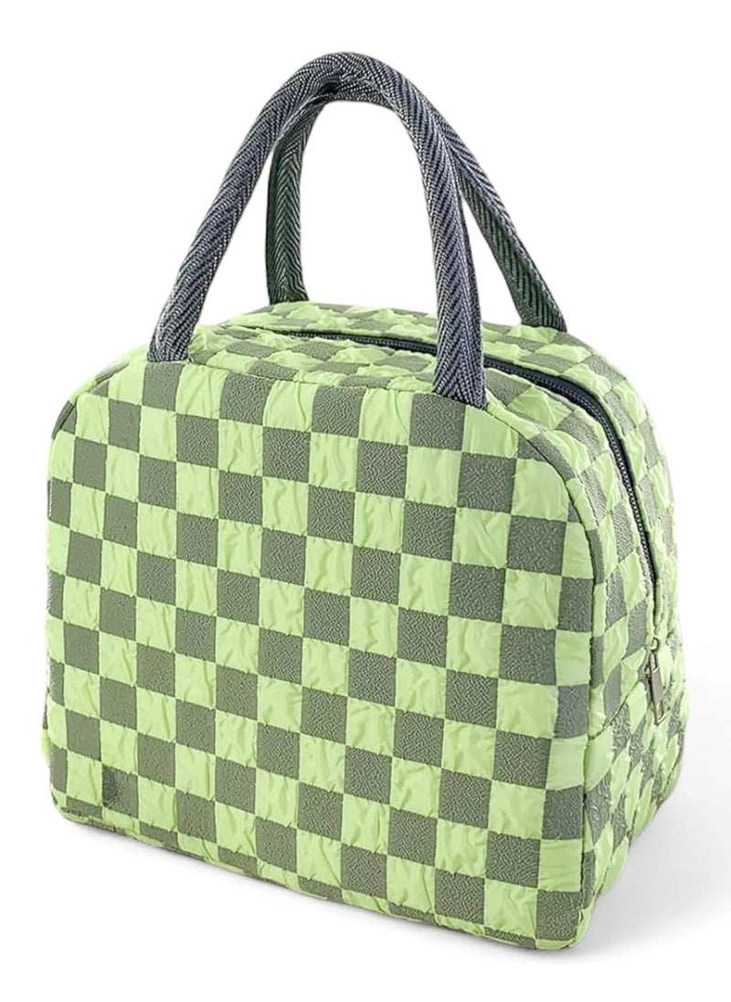VIO Small Insulated Waterproof Lunch Bag Thermal Reusable Lunch bag For Office Work School College Travel Picnic Small Cooler Tote Bag for Men Women Boys Girls Indoor Outdoor 23 20 14CM Checkered Green  - Image 2