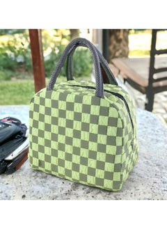 VIO Small Insulated Waterproof Lunch Bag Thermal Reusable Lunch bag For Office Work School College Travel Picnic Small Cooler Tote Bag for Men Women Boys Girls Indoor Outdoor 23 20 14CM Checkered Green  - Image 1