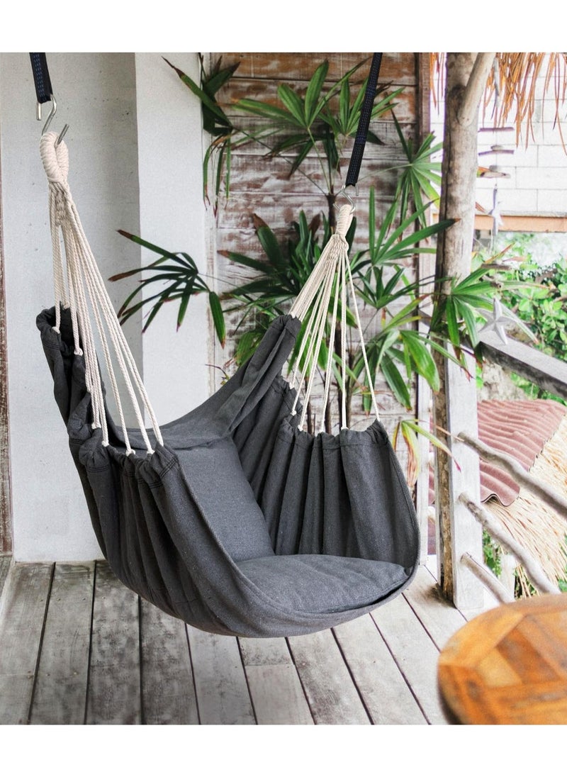 YQbest - Hammock Chair Hanging Rope Swing,Large Cotton Weave Swing Seat with Cushion and Pillow,Hanging Chair with Hanging Hardware Kit,Perfect for Outdoor,Garden,Bedroom,Patio,Yard - Image 1