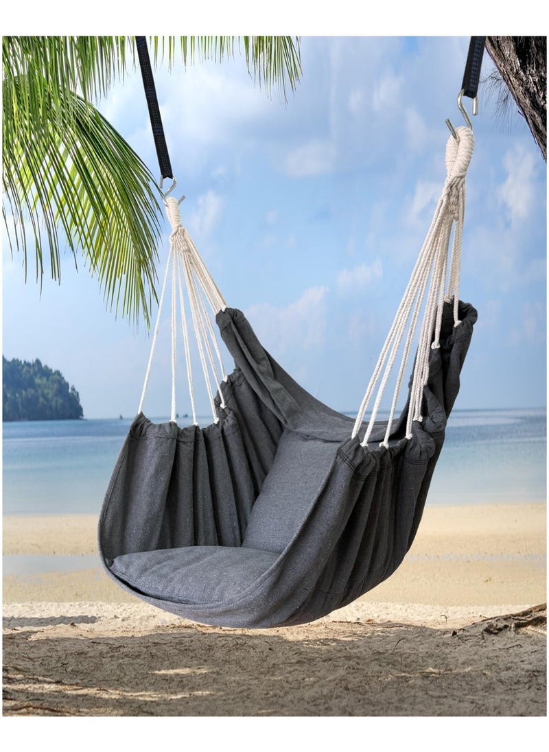 YQbest - Hammock Chair Hanging Rope Swing,Large Cotton Weave Swing Seat with Cushion and Pillow,Hanging Chair with Hanging Hardware Kit,Perfect for Outdoor,Garden,Bedroom,Patio,Yard - Image 1