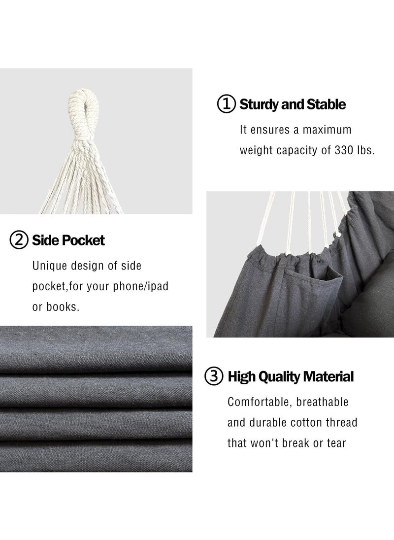 YQbest - Hammock Chair Hanging Rope Swing,Large Cotton Weave Swing Seat with Cushion and Pillow,Hanging Chair with Hanging Hardware Kit,Perfect for Outdoor,Garden,Bedroom,Patio,Yard - Image 1