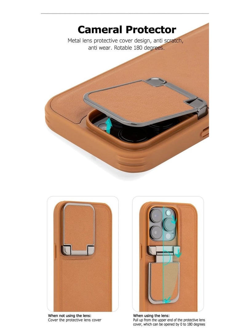 Case Compatible with iPhone 16 Pro Max Case, Luxury PU Leather Soft TPU Edge Invisible Camera Lens Fold Flip Stand Shockproof Cover with Microfiber Lining (Brown) - Image 2