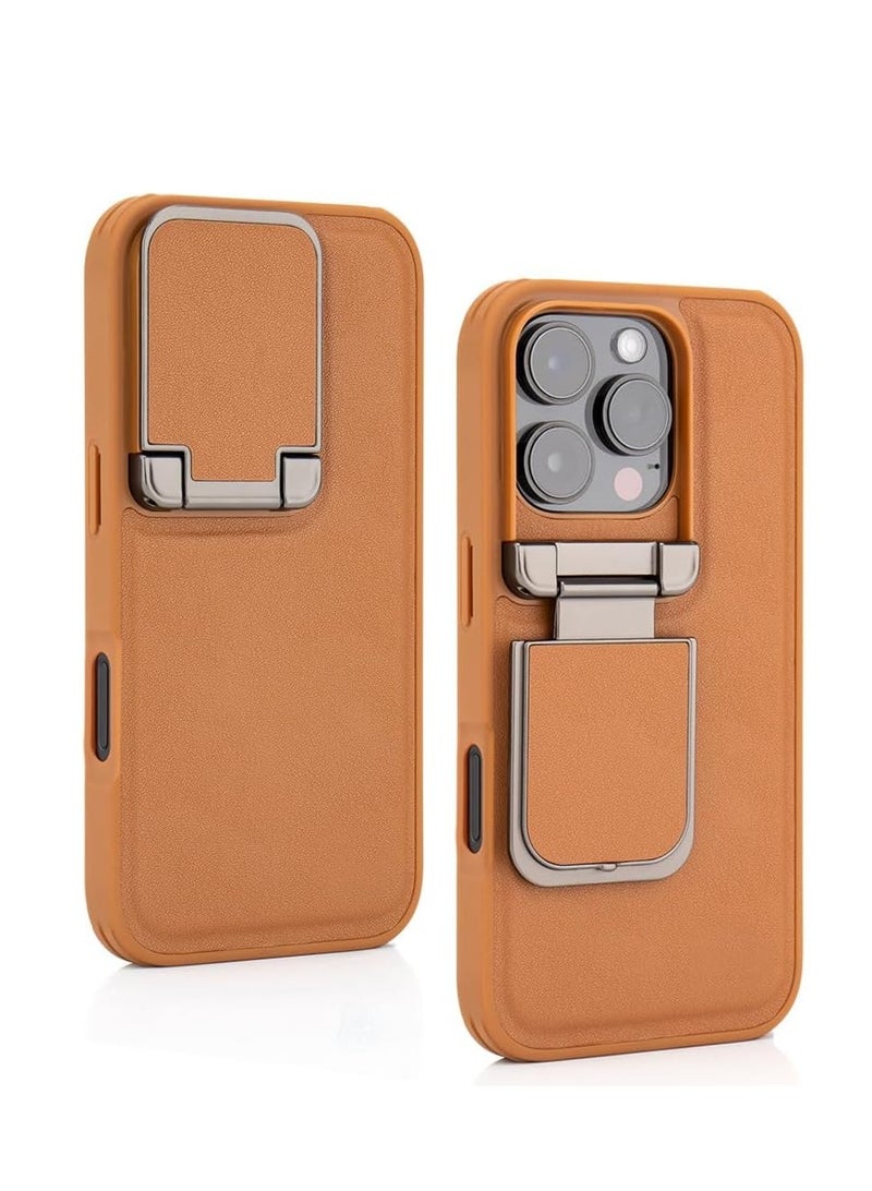 Case Compatible with iPhone 16 Pro Max Case, Luxury PU Leather Soft TPU Edge Invisible Camera Lens Fold Flip Stand Shockproof Cover with Microfiber Lining (Brown) - Image 1